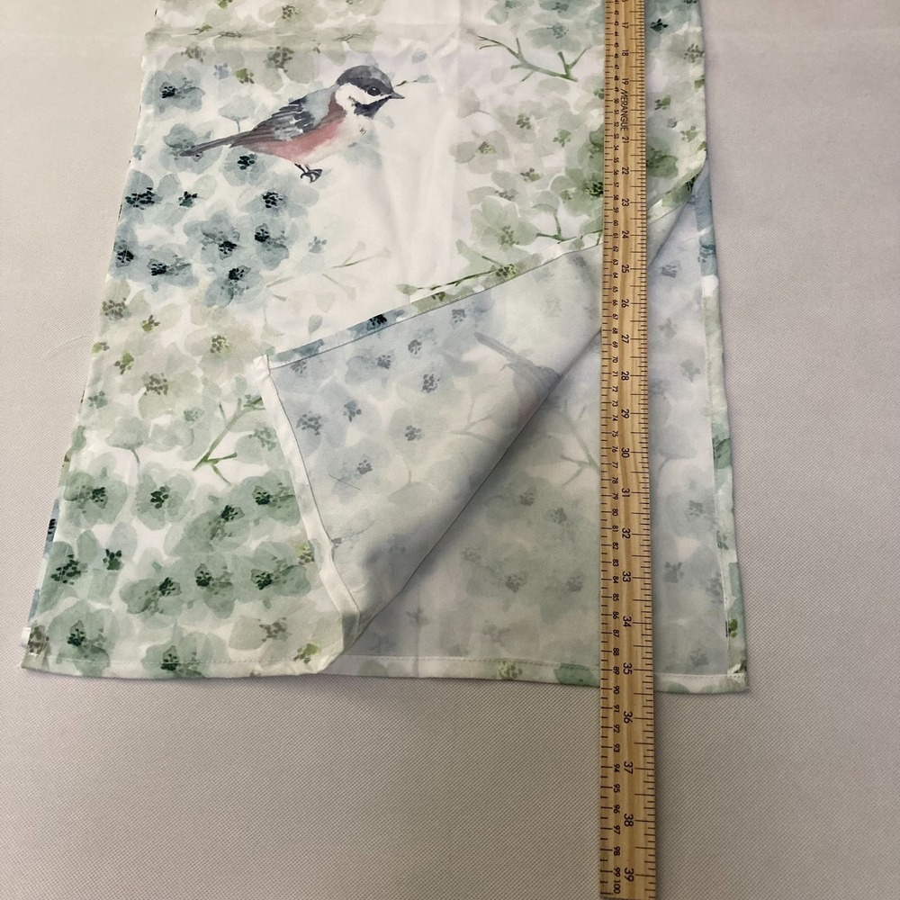 Living Quarters Chickadee Table Runner Watercolor Floral White Blue 15" x 36" - Picture 9 of 10